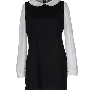NYMPHE Black and White Sheath Dress with Bishop Sleeves